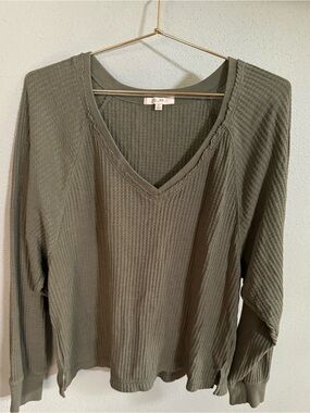 Z Supply Olive Green Waffle V-Neck Pullover